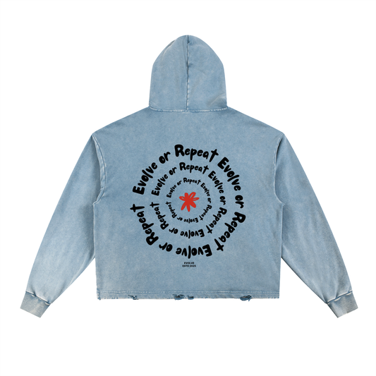 Vintage Frayed-Hem Evolve or Repeat Hoodie