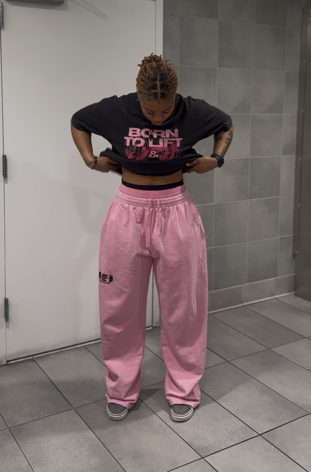 BORN TO LIFT PINK DOUBLE WAIST SWEATPANTS