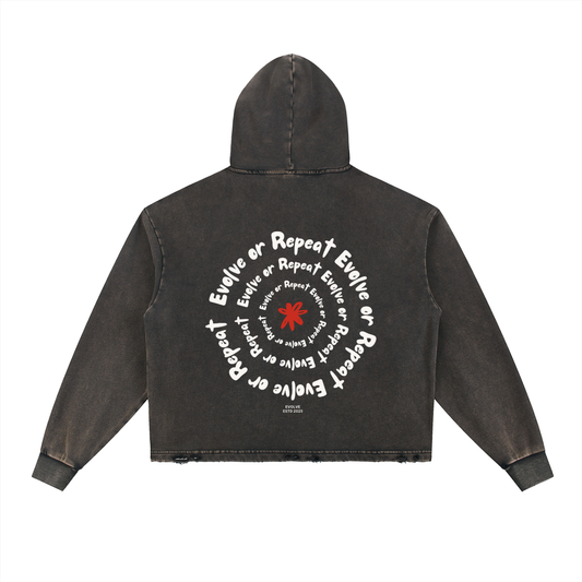 Vintage Frayed-Hem Evolve or Repeat Hoodie