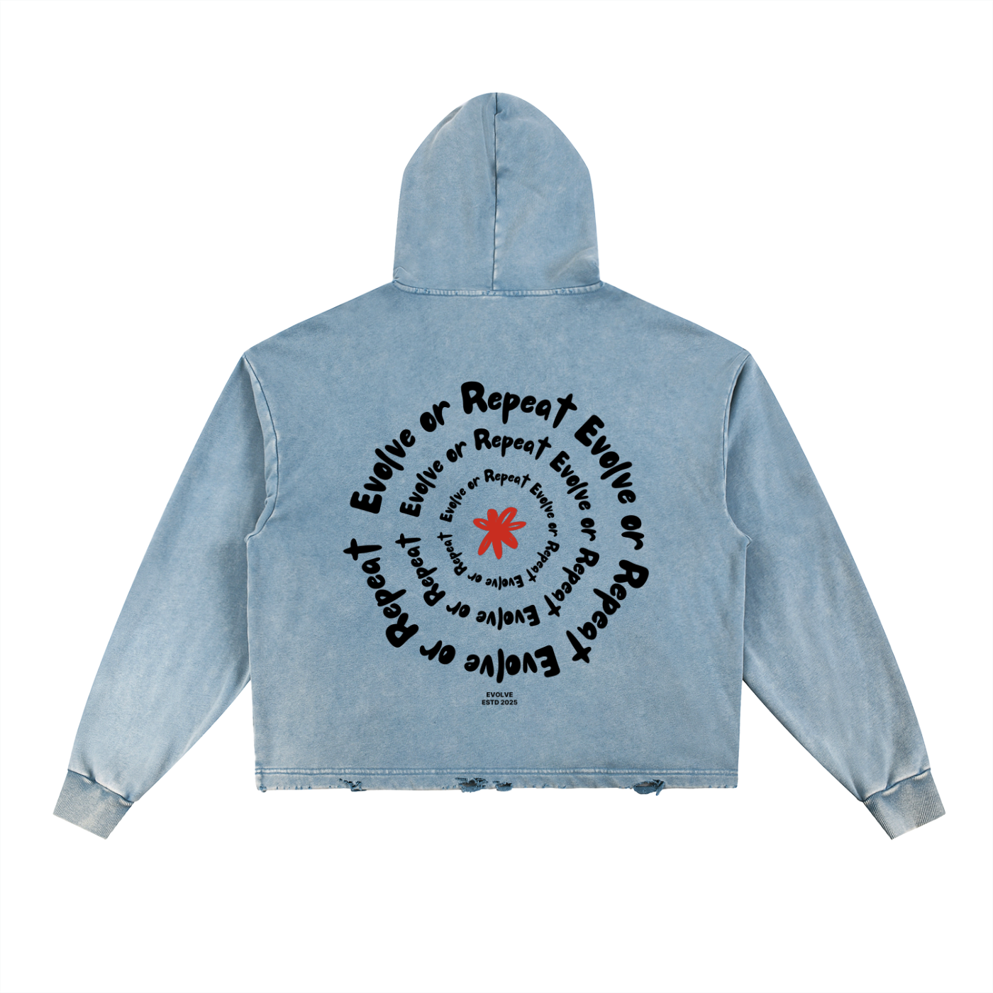 Vintage Frayed-Hem Evolve or Repeat Hoodie