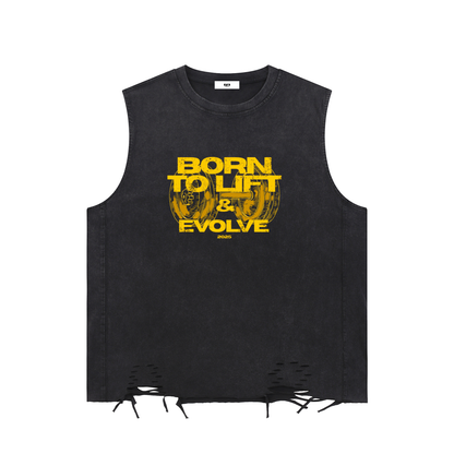 BORN TO LIFT YELLOW MUSCLE TEE