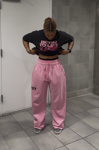 JOGGING DE SPORT ROSE À DOUBLE TAILLE « BORN TO LIFT »