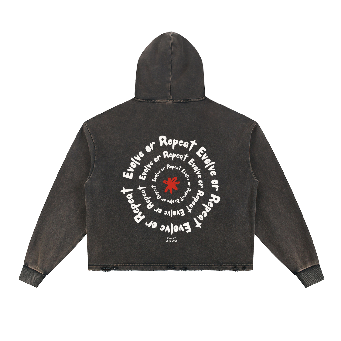 Vintage Frayed-Hem Evolve or Repeat Hoodie